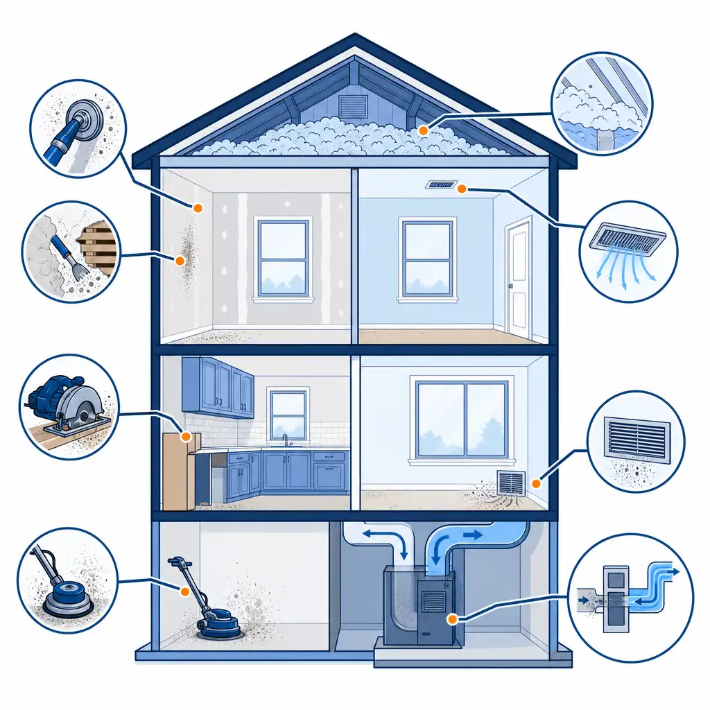 Post renovation duct cleaning in Nassau County risk chart for drywall, plaster, sawdust, and sanding dust